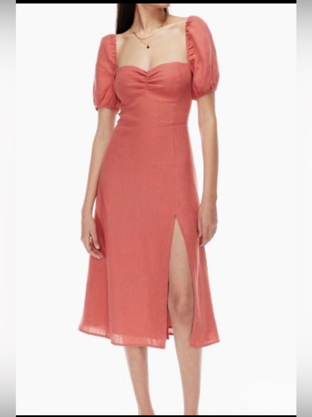Wilfred Terracotta Puff-Sleeve Midi Dress